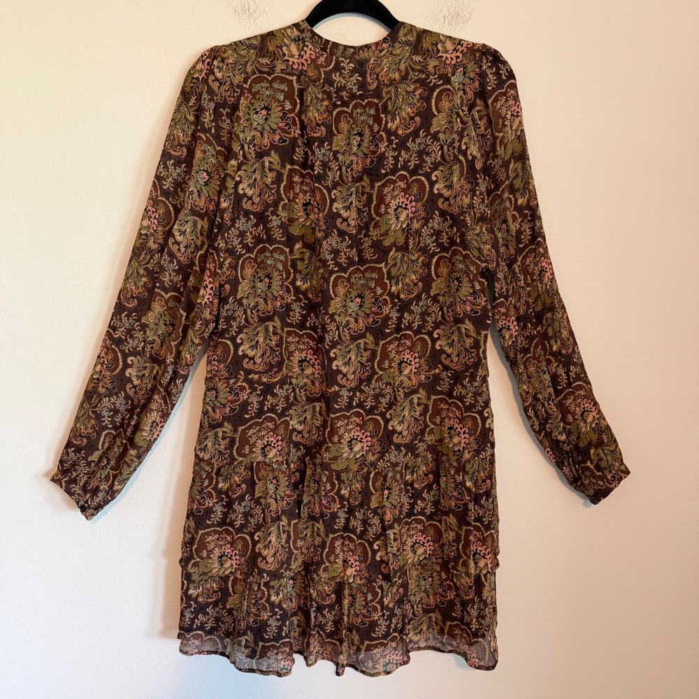 PAIGE Elias dress Silk brown paisley print L boho western chic drop waist fall - Picture 8 of 8